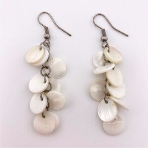 ($4) White Circles Dangle Earrings